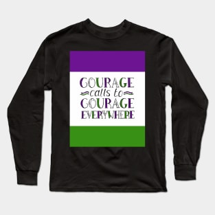 Suffragette Quote "Courage Calls to Courage Everywhere" on suffragette flag colours Long Sleeve T-Shirt